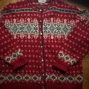 L.L. Bean Wool Nordic Fair Isle Cardigan Sweater – 65% Wool
